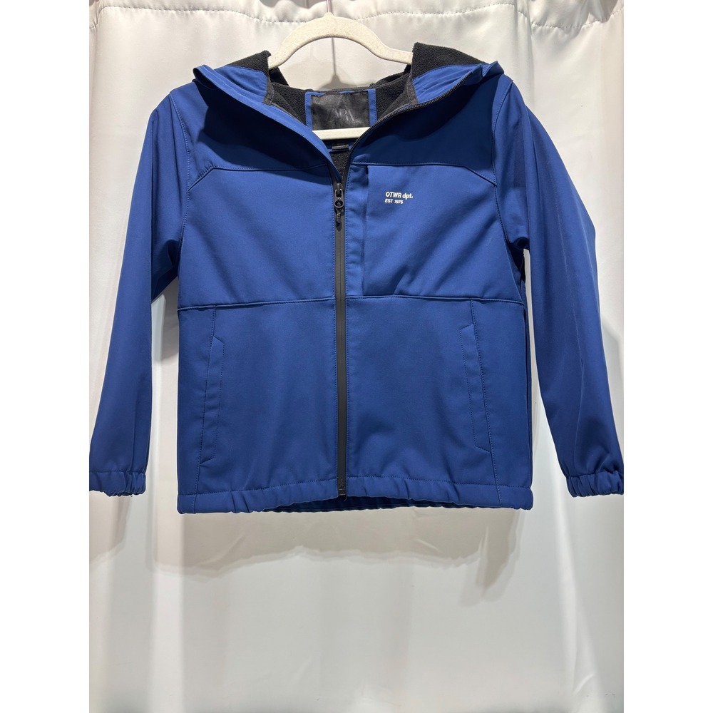 Zara Softshell Jacket Kids Size 8-9 Years Blue Fleece Lined Hooded Full Zip